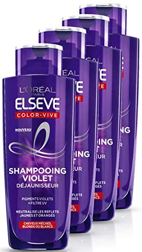 L’Oréal Paris Elsève Color-Vive Shampooing Violet Déjaunisseur 200 ml – Lot de 4