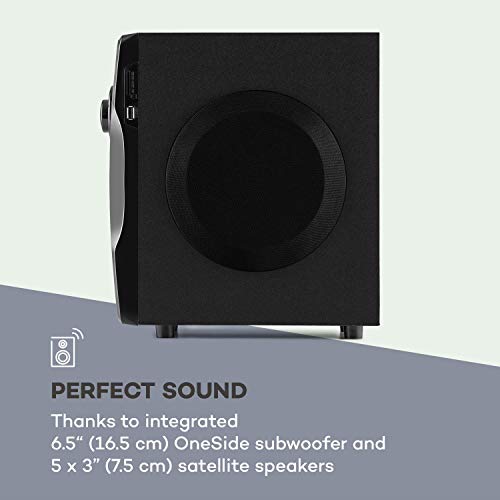 Auna Concept 720 5.1 – Système d’enceintes , Subwoofer OneSide intégré de 6,5″ , 5 x Enceintes Satellites de 3″ , 95 Watts de Puissance RMS , Port USB , Mémoire SD , Noir