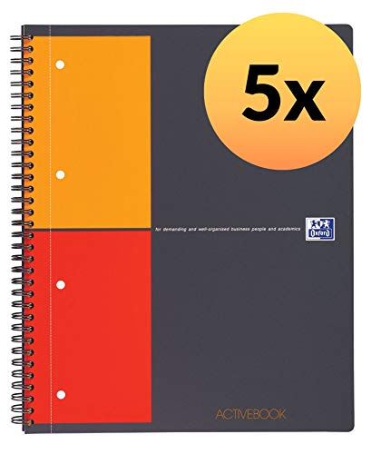 Oxford Office 100104329 Active Book Lot de 5 Cahier reliure intégrale détachables petits carreaux papier 90 g 160 pages…