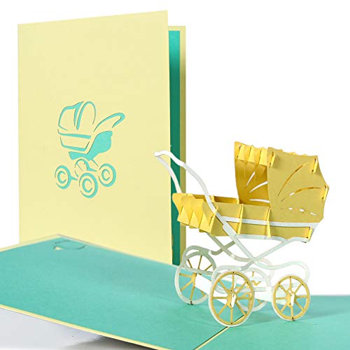Carte Naissance Pop up 3D Berceau Bleu avec Bébé, pour Annoncer ou Naissance ou un Baptême de Garçon. être Faire Part…