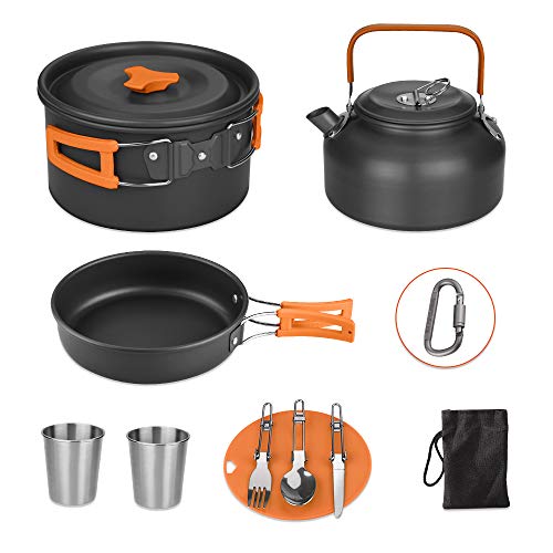 Awroutdoor Casseroles Camping Set, 13 pièces Aluminium Léger Camping Léger Casserole Pan Set avec Sac de Filet…