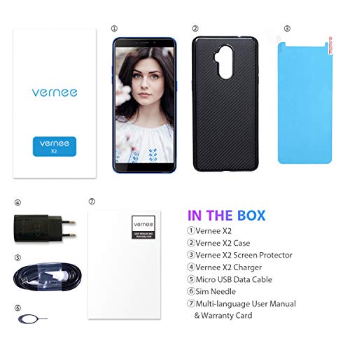 vernee 4G Téléphone Portable Debloqué, X2 Android 9.0-6350 mAh Batterie 6 Pouces HD écran 3Go RAM-32Go (Extensible à…