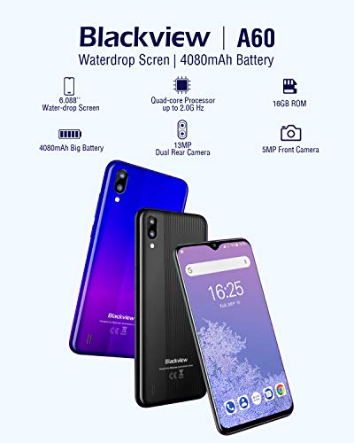 Téléphone déverrouillé Gratuit pour Carte SIM pour Smartphone A60, Goutte d’eau Plein écran de 6,088 Pouces, Batterie…