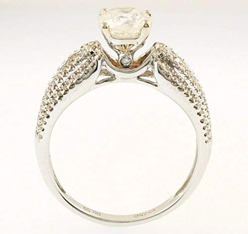Bague en or blanc 18 carats avec diamant solitaire (1,59 carats) Largeur 7 mm