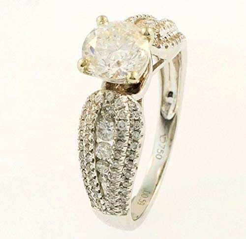 Bague en or blanc 18 carats avec diamant solitaire (1,59 carats) Largeur 7 mm
