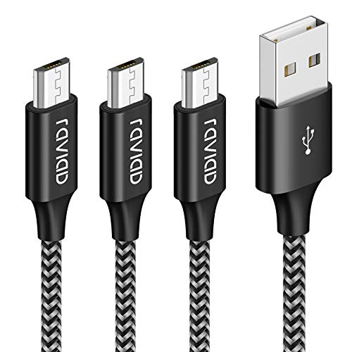 Câble Micro USB, RAVIAD [Lot de 3, 2M] Chargeur Micro USB Nylon Tressé Charge Rapide et Synchro pour Android Samsung…