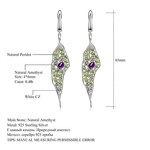 D&XQX Naturel Amethyst Peridot Gemstone Boucles d’oreilles Longues 925 Sliver Goutte Vintage Palais Boucles d’oreilles…