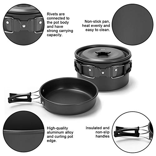 Odoland Multi-PCS Kit de Casseroles Camping, Cookware Kit en Alliage d’Alu, Légère, Durable et Compact avec Réchaud de…