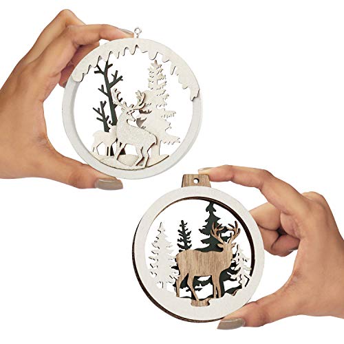 BELLE VOUS Suspension Sapin de Noël en Bois (9 Pcs) – Décoration Sapin de Noel Découpé au Laser Sculpture avec Ficelle…