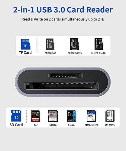 JSAUX Lecteur de Carte SD Adaptateur de Lecteur de Carte mémoire SD/TF à Double Fente Haute Vitesse Card Reader USB 3.0…