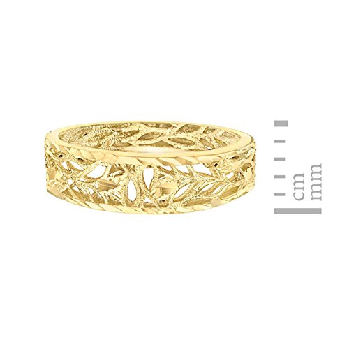 Carissima Gold 9ct Yellow Gold Diamond Cut Open Leaves Band Ring