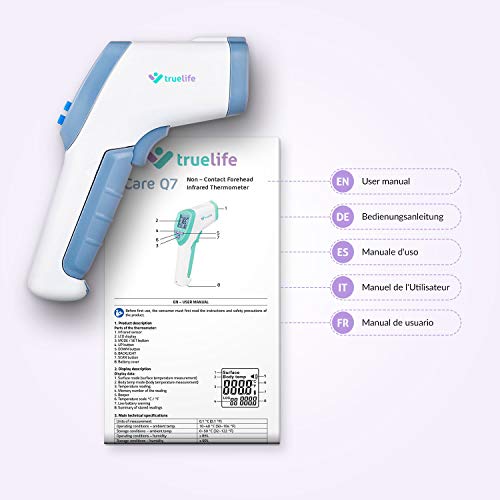 TrueLife Care Q7 Thermomètre Frontal Médical Sans Contact Précis avec Écran LCD pour Enfants, Adultes, Lait et la…