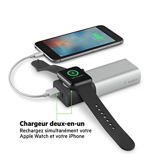 Belkin Batterie externe Valet Charger pour Apple Watch et iPhone (6 700 mAh) – Chargeur certifié MFi et compatible avec l’iPhone XS, iPhone XS Max, iPhone XR, Apple Watch Series 4 et autres
