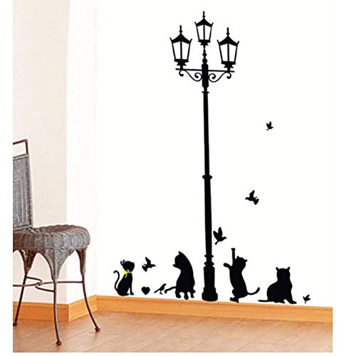 New Hot Naughty Cats Birds And Street Light Lamp Post Wall Stickers Home Decoration School Room Kindergarten Wall…