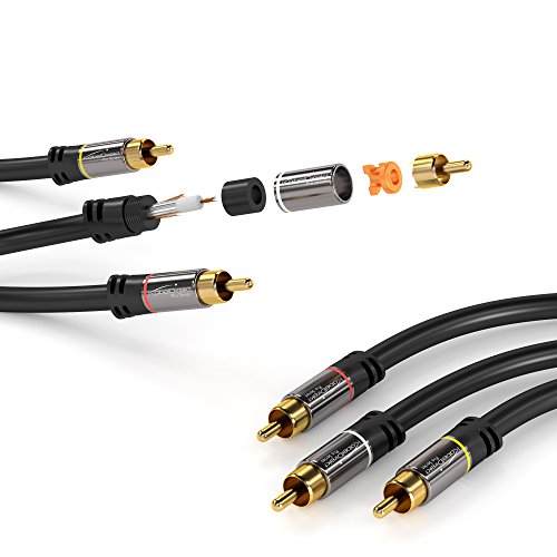 KabelDirekt – 2m Câble Cinch/RCA (vidéo Audio stéréo câble, 3 Cinch > 3 Cinch) Pro Series