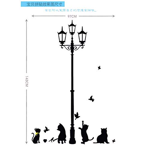 New Hot Naughty Cats Birds And Street Light Lamp Post Wall Stickers Home Decoration School Room Kindergarten Wall…