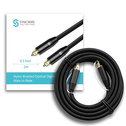 Câble Optique Audio Numérique Toslink – Syncwire Câble Fibre Optique en Nylon Tressé [Plaqué Or] pour HiFi Home Cinéma…
