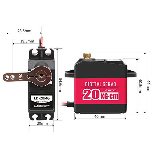 LewanSoul LD-20MG Full Metal Gear Standard Digital Servo Moteur with 20kg High Torque, Aluminium Case for Robot RC Car…