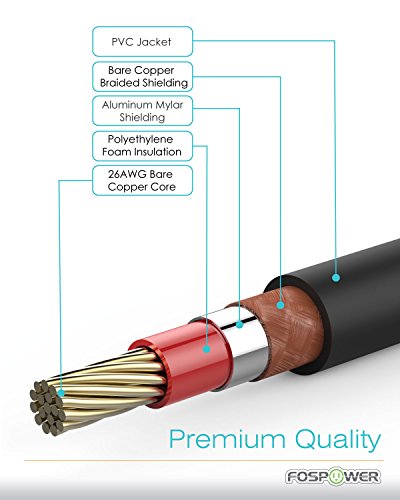 FosPower Câble Coaxial RCA Audio Numérique avec Fiche Jack Plaqué Or 24K RCA mâle vers RCA mâle – Ligne Coaxiale pour…