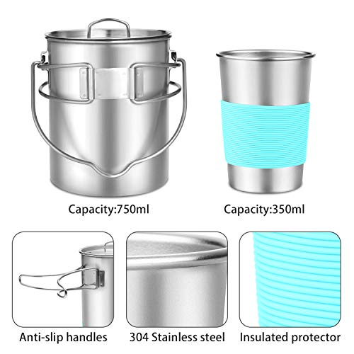Odoland Multi-PCS Mini Kit de Casseroles Camping, Cookware Kit en Alliage d’Alu, Légère, Durable et Compact avec Tasse…