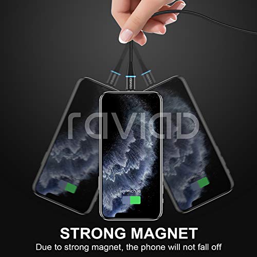 RAVIAD Câble Multi Chargeur Magnétique, 3 en 1 Multi Chargeur Aimanté en Nylon Tressé Câble Micro USB Type C pour…