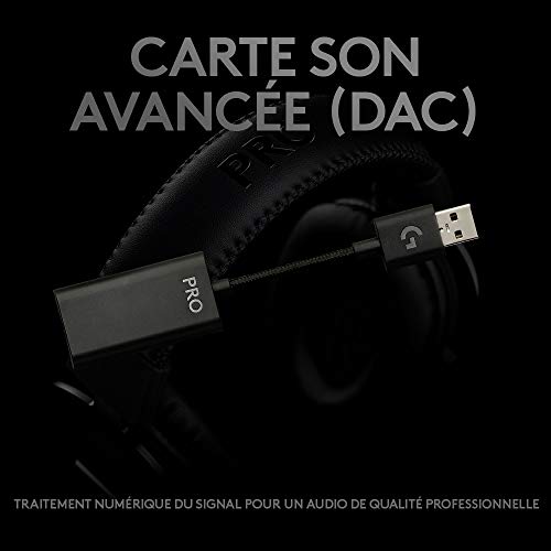 Logitech G PRO Casque Gamer Over-Ear, Transducteurs PRO-G 50mm, Aluminium, Acier et mousse à mémoire de fome…