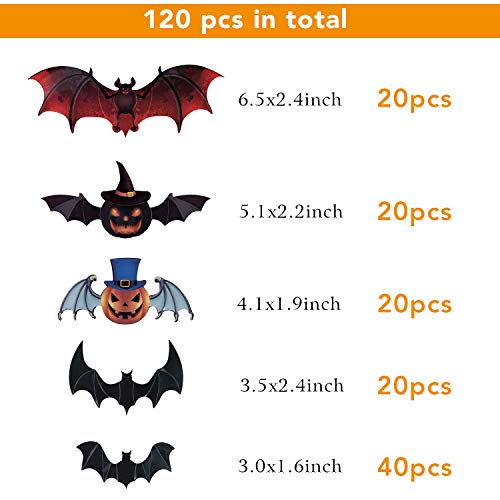 Décorations de chauve-souris d’Halloween – 120 PCS 3D Citrouille Chauves-souris Stickers Muraux, Imperméables Bats Craft…