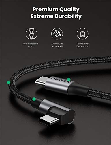 UGREEN Câble USB C vers USB C Coudé PD 60W Charge Rapide Câble Type C 90 Degrés Nylon Tressé Compatible avec MacBook Pro…