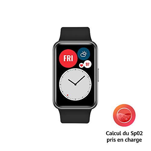 HUAWEI WATCH FIT Montre Connectée + Ecouteurs AM61, Boitier en métal, écran AMOLED de 1.64″, 10 Jours D’autonomie, 96 Modes D’entraînement, GPS Intégré,SpO2, Capteur de Fréquence Cardiaque, Noir