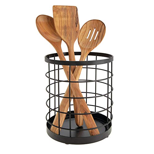 iDesign boite de rangement pour ustensiles de cuisine sur le plan de travail, range couverts rond en métal, bac à…