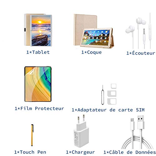 Voukou Tablette Tactile 10 Pouces 4G Android 9.0, 64Go de Mémoire et 4Go de RAM Octa-cœurs Tablette avec Clavier Dual…