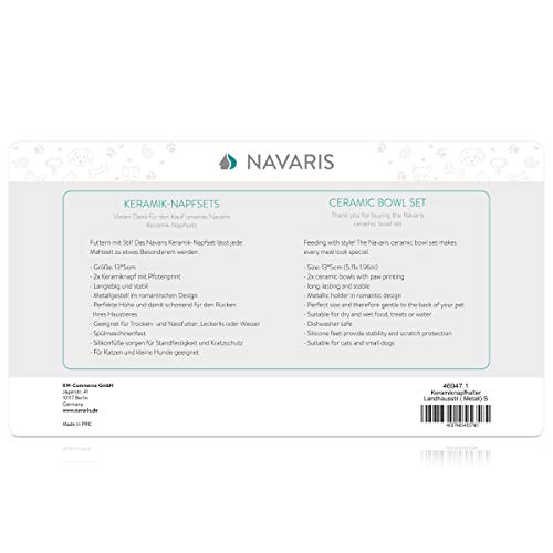Navaris Gamelle Double Chat Chien – Gamelle Céramique avec Support en Métal Antidérapant – 2X Bol 320mL pour Croquettes…