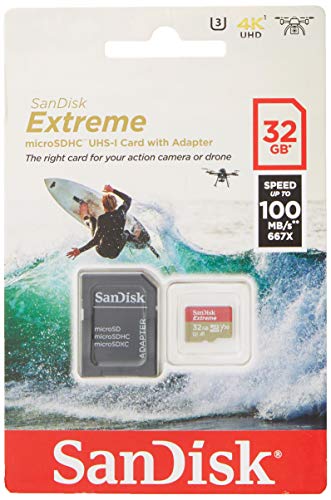 SanDisk Extreme 32 GB microSDhC Memory Card for Action Cameras and Drones with A1 App Performance up to 100 MB/s, Class…