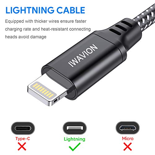 IWAVION Câble Chargeur iPhone,4pack 3ft/1m Câble Lightning en Nylon Tressé USB Chargeur iphone Charge Rapide Certifié…