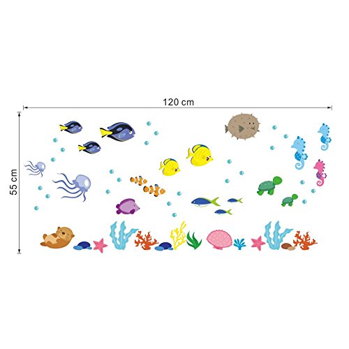 Bande Dessinée sous-Marine Mer Poisson Stickers Muraux pour Enfants Chambres Salle De Bains Home Decor Animaux PVC…