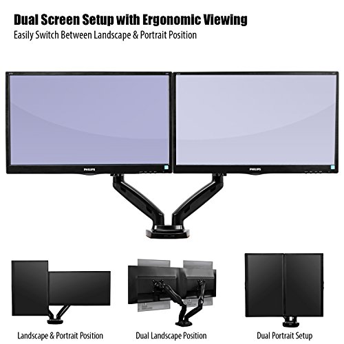 Invision Support Écran PC Moniteur pour 2 Ecrans, Bras Articulé Ergonomique Ressort à Gaz pour Écrans 43–68,5cm (17–27…