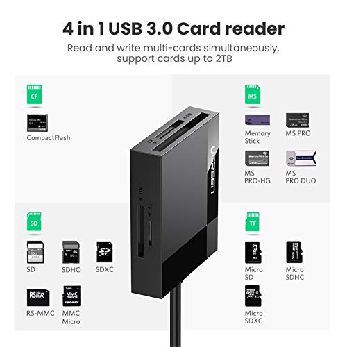 UGREEN USB 3.0 Lecteur de Carte SD Micro SD CF MS 4 en 1 Adaptateur de Carte SD TF Compact Flash 5Gbps Transfert Rapide…