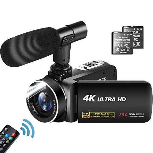 Caméscope 4K Camescope Ultra HD 30MP Caméscope Zoom Numérique 18X Caméra Vidéo Écran IPS 3,0″ Tactile Rotatif Caméra Vlogging pour Youtube avec Microphone, 2 Batteries