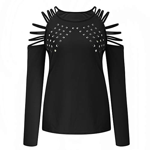 Moent Sales Plus T-shirt tendance à manches longues avec col rond et clous pour femme