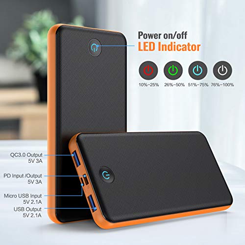 HETP 20W PD QC 3.0 Charge Rapide Batterie Externe 26800mah, Portable Chargeur Chargement Simultané 3 Appareils, 3…