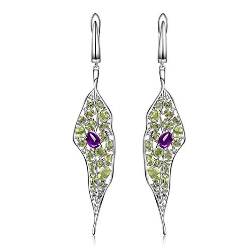 D&XQX Naturel Amethyst Peridot Gemstone Boucles d’oreilles Longues 925 Sliver Goutte Vintage Palais Boucles d’oreilles…