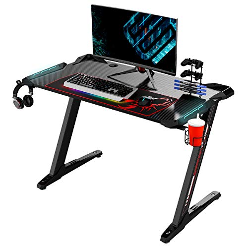 EUREKA ERGONOMIC Bureau Gaming LED Bureau Gamer 114 x 64 CM Pieds en Forme Z Bureau Gaming PC avec Tapis de Souris…