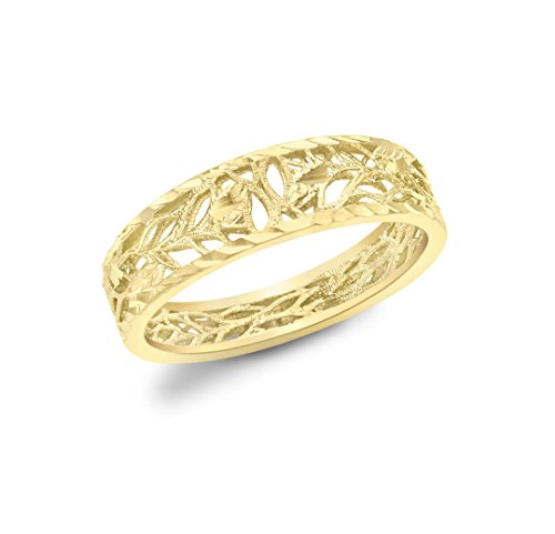Carissima Gold 9ct Yellow Gold Diamond Cut Open Leaves Band Ring