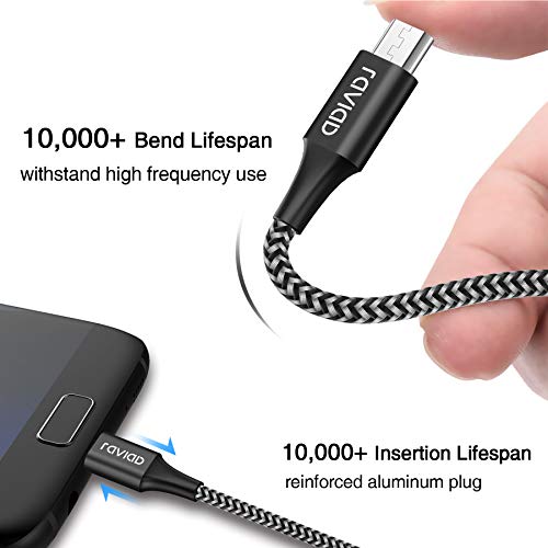 Câble Micro USB, RAVIAD [Lot de 3, 2M] Chargeur Micro USB Nylon Tressé Charge Rapide et Synchro pour Android Samsung…