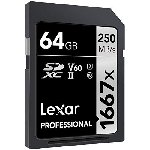 Lexar Professional 1667x Carte SD 64 Go, Carte Memoire SDXC UHS-II, Jusqu’à 250 Mo/s en lecture, pour photographe…
