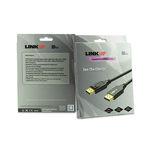 LINKUP – 34AWG Ultra Mince Flexible Câble DisplayPort DP8K (Certifié VESA) HBR3 DSC 1.2a HDCP2.3 3D | 8K@60Hz 4K@144Hz…