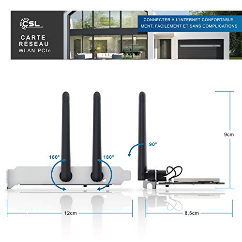 CSL – Carte réseau pci Express 2,4 Ghz – Carte réseau WiFi – Double Antennes de Hautes Performances 2T2R – IEEE 802.11a…