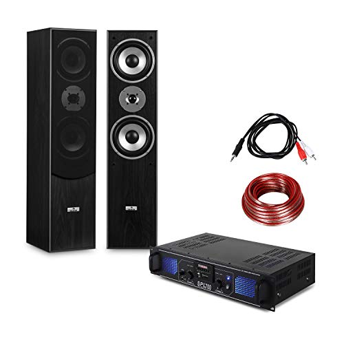 Electronic Star – Set HiFi Stereo avec ampli Home Cinema et Pack d’enceintes colonnes 3 Voies (USB,SD,MP3,2000W de…