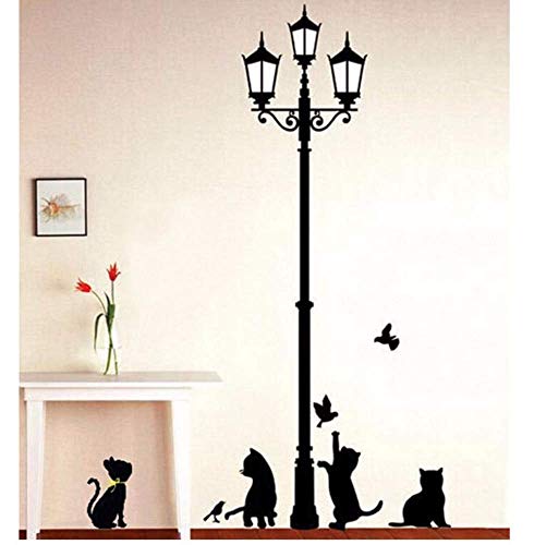 New Hot Naughty Cats Birds And Street Light Lamp Post Wall Stickers Home Decoration School Room Kindergarten Wall…