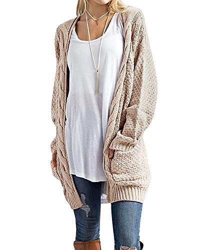 CNFIO Femmes Cardigan Pull Outwear Manches Longues et Décontracté Tricoté Sweaters avec Poches